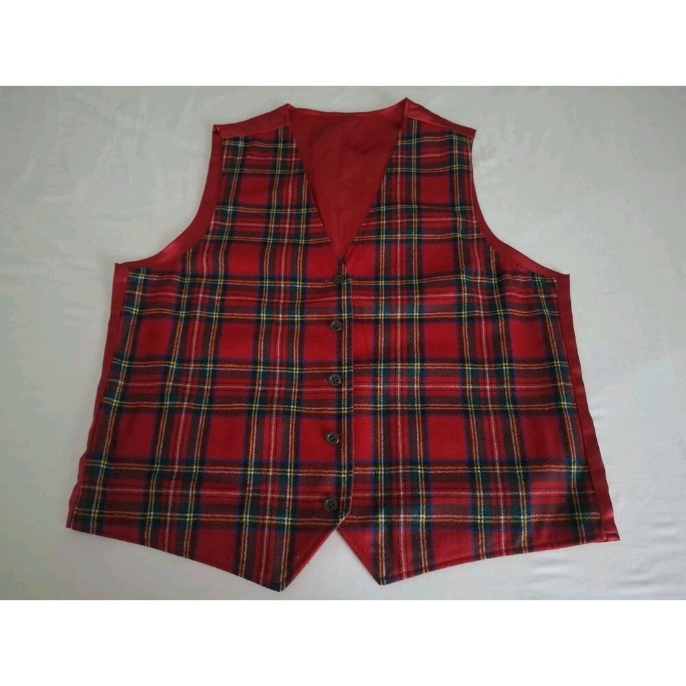 Vtg Orvis Vest Waist Coat Men’s Sz L Red Tartan Plaid Wool Reversible NWOT